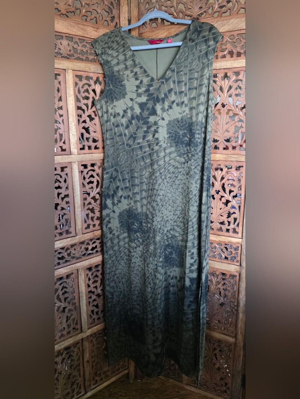 G.I.L.I. Got It Love It Olive Abstract Maxi Dress | Size L